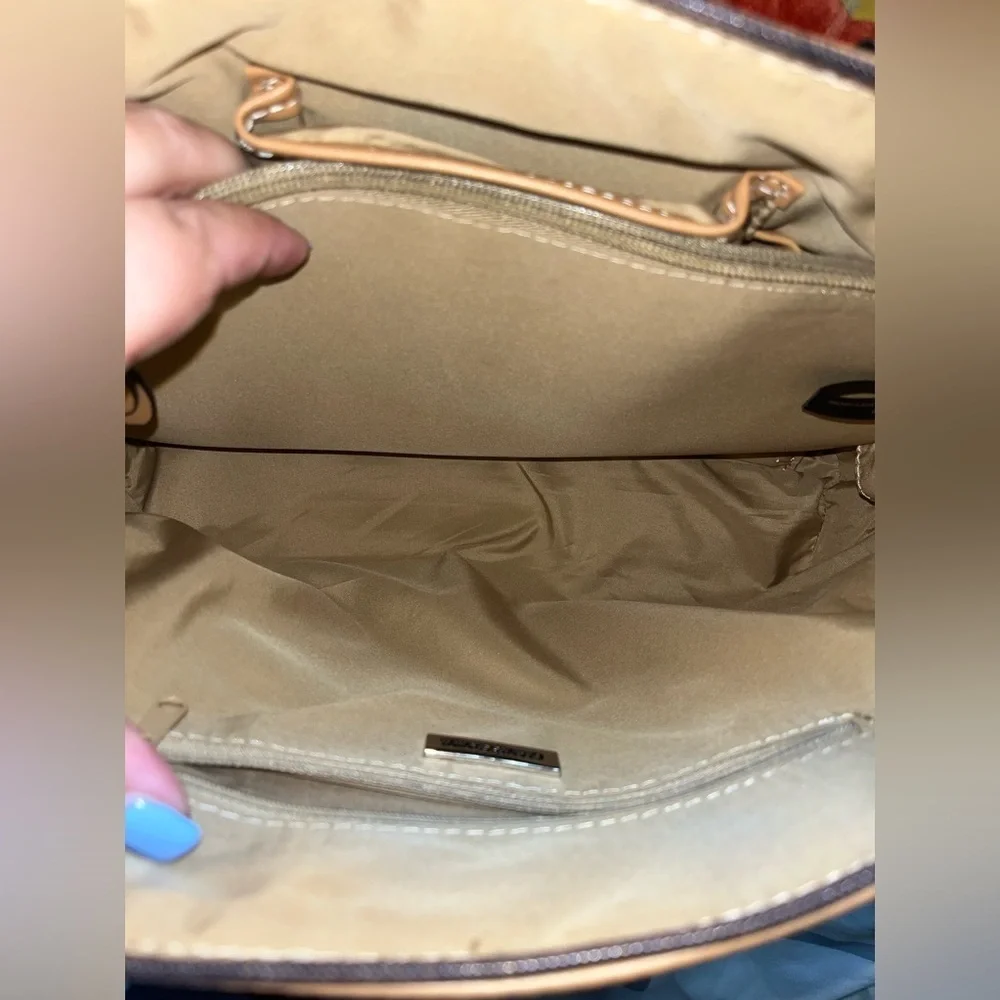 GIANI BERNINI Safiano Dome Satchel, Dark Brown and Tan, includes adjst. Strap - Picture 11 of 15